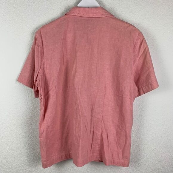 Vintage Erika Women’s Pink Lightweight Floral Button Down Linen Top Sz L - Picture 9 of 10